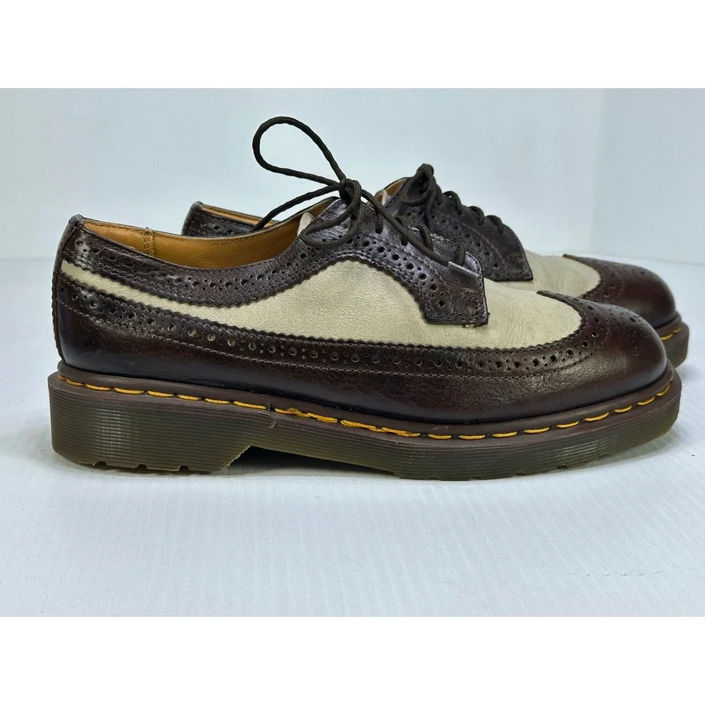 Dr. Martens 3989 Made in England Two Tone Brown Beige Wingtip Brogues Mens 8